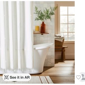 Hearth and hand clip stitch knotted fringe shower curtain sour cream boho